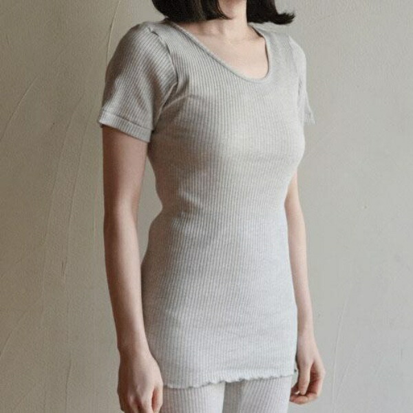 [Seamless] Organic Cotton Ribbed Short-Sleeve Shirt, Gray