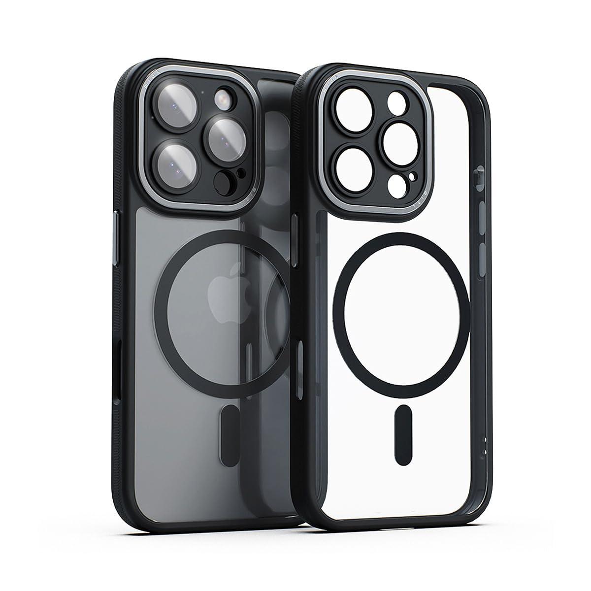 miak iPhone 16 Pro Case Lens Guard Integrated MagSafe Compatible Clear Case [Camera Lens Protection Aluminum Alloy Camera Frame & Buttons Shock Absorption Air Cushion Impact Resistant Dustproof Polycarbonate Back TPU Bezel] iPhone Protective Cover MA27194i16PR Black
