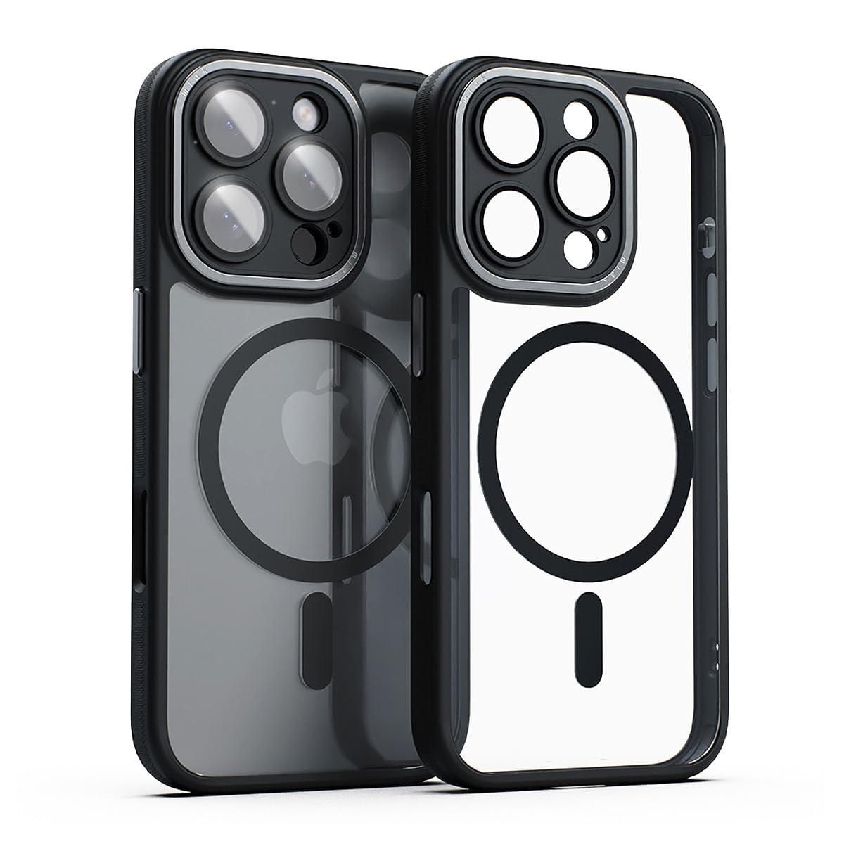 miak iPhone 16 Pro Max Case Lens Guard Integrated MagSafe Compatible Clear Case [Camera Lens Protection Aluminum Alloy Camera Frame & Buttons Shock Absorption Air Cushion Impact Resistant Dustproof Polycarbonate Back TPU Bezel] iPhone Protective Cover MA27195i16PM Black