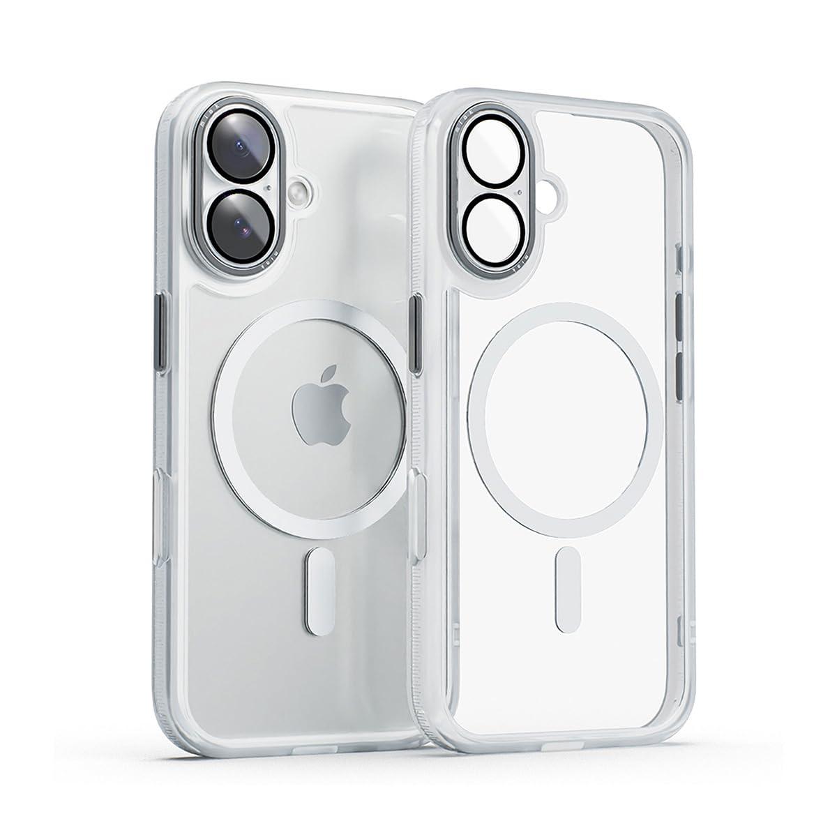 miak iPhone 16 Case Lens Guard Integrated MagSafe Compatible Clear Case [Camera Lens Protection Aluminum Alloy Camera Frame & Buttons Shock Absorption Air Cushion Impact Resistant Dustproof Polycarbonate Back TPU Bezel] iPhone Protective Cover MA27200i16 Smoky Clear
