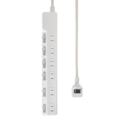 ELPA Surge Protected Power Strip with Independent Switches AC125V 15A 6 Outlets LED Indicator WLK-65S(W)