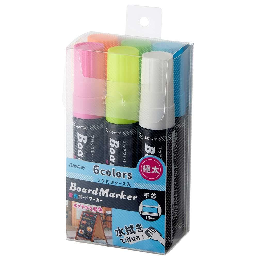Reimei Fujii Chalkboard & Whiteboard Markers, Fluorescent, Extra-Thick, 6-Pack LBM1053