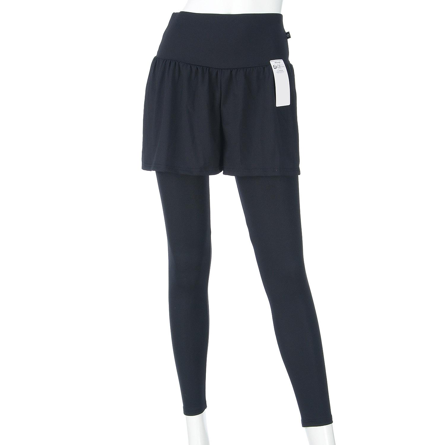 [Atsugi] Leggings [Clear Beauty Active] Yoga Mesh-Style Layered Bottom 8-Inch Length 49266PS Women's Black M