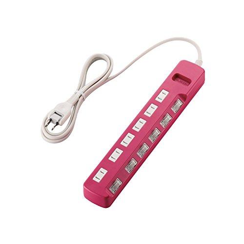 ELECOM Power Strip with Surge Protector, Energy Saving, Individual Switches, 6 Outlets, 2m, Color Style Pink T-PN04-2620PN