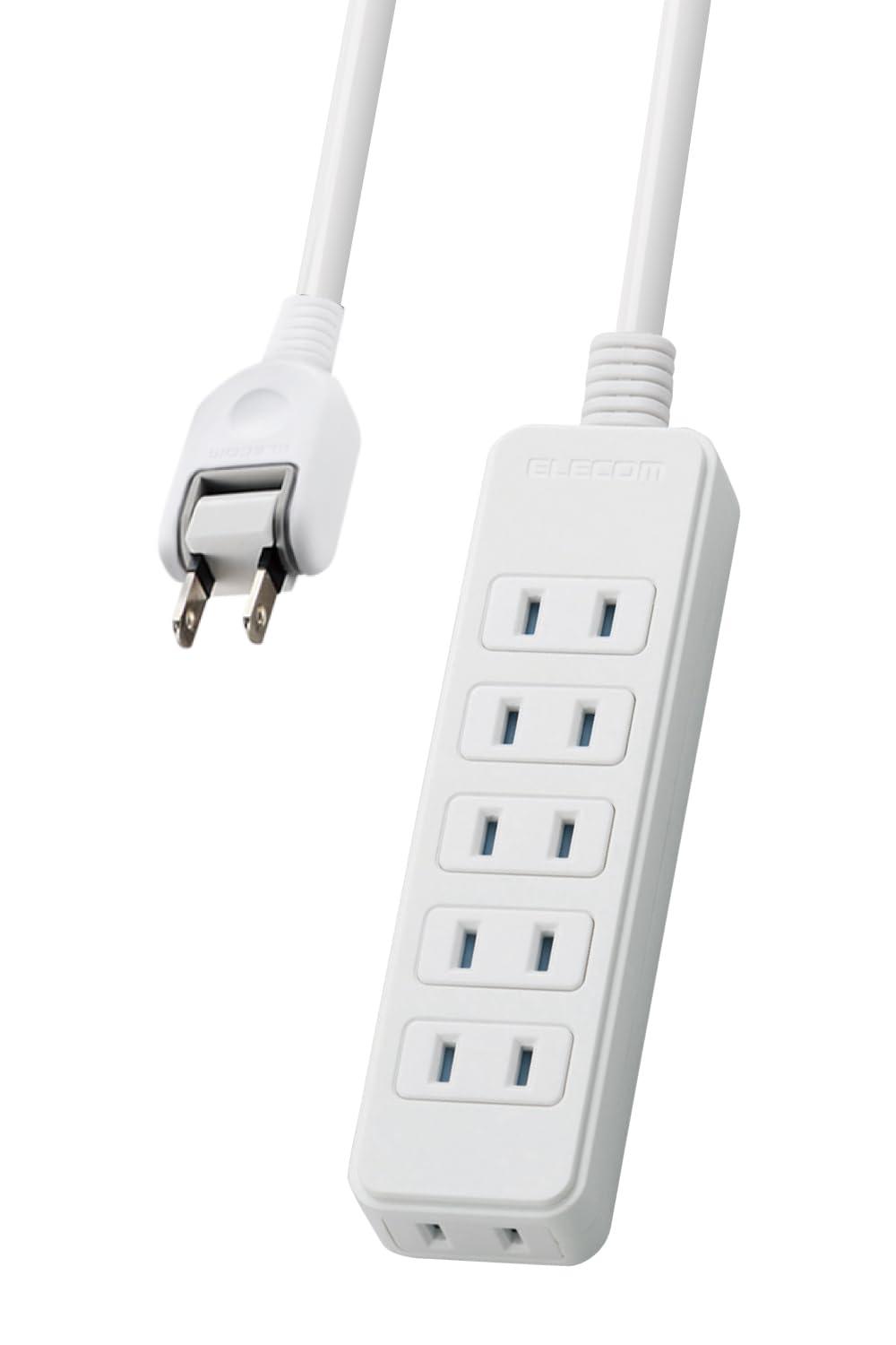 ELECOM Power Strip with Dust-Proof Shutters, 180° Swing Plugs for Easy Wiring, 6 Outlets, 5m, White T-ST02-22650WH