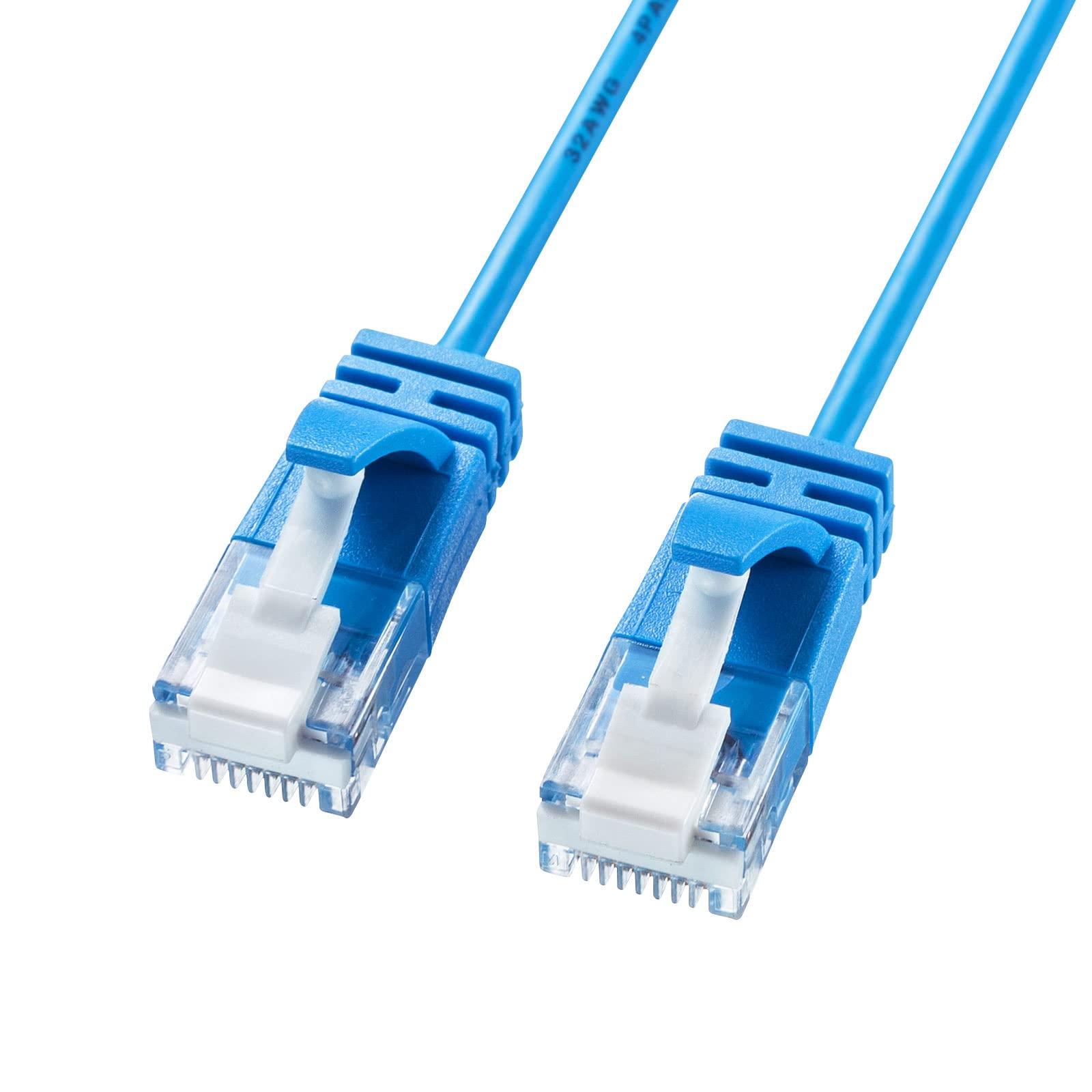 Sanwa Supply LAN Cable CAT6A Ultra-Thin Type 10Gbps/500MHz Gigabit Ethernet Cable with Snap-Proof RJ45 Connectors (10m) Blue KB-SL6A-10BL