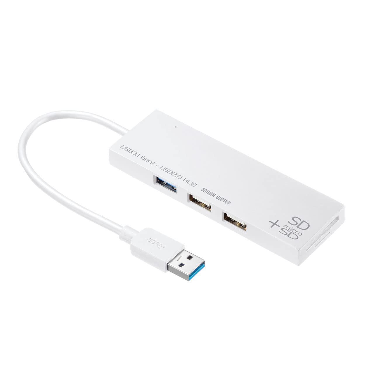 Sanwa Supply USB 3.1 + 2.0 Combo Hub with Card Reader (White) USB-3HC316WN