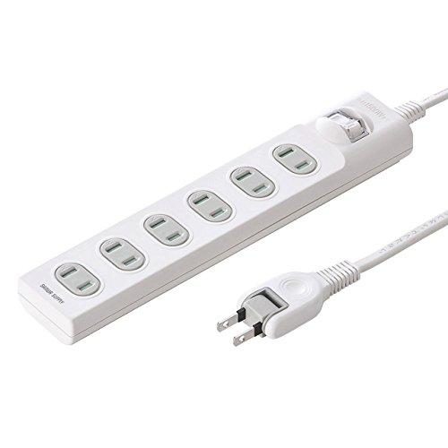 Sanwa Supply Power Strip with Fire Prevention Dust-Proof Shutters, Centralized Switch, Swing Plugs, 2P, 6 Outlets, White, 1m TAP-TSH61SWN
