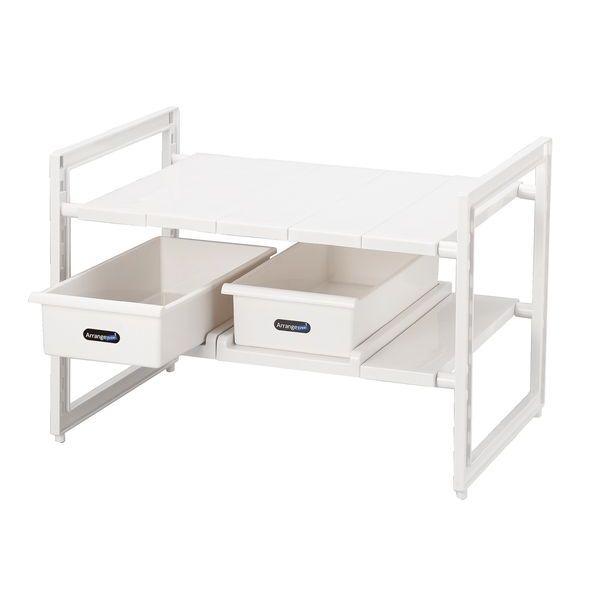 Pearl Metal Arrangement-Free Under-Sink Space Rack, 2-Tier, Telescopic Type with Stocker H-5809 White