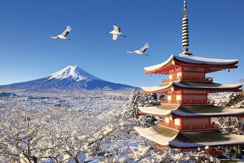 Yanoman 1000-Piece Jigsaw Puzzle: Japanese Landscape - Winter Scene of Mount Fuji with Cranes (Yamanashi) (50x75cm) 10-1481 Includes: Piece Request Postcard, Glue, Spatula, Service Card, Jigsaw Puzzle Instructions