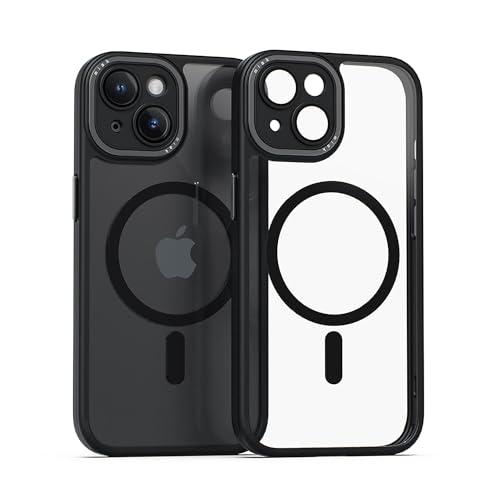 miak iPhone 15 Case Lens Guard Integrated MagSafe Compatible Clear Case [MagSafe Compatible, Built-in Magnet, Camera Lens Protection, Four Corner Air Cushion, Shock Resistant, Hybrid TPU and Polycarbonate, Dustproof, Aluminum Buttons, Wireless Charging Compatible, Sleek Design] With Strap Hole MA52195i15 Black