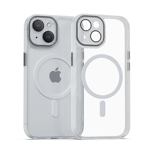 miak iPhone 15 Plus Case Lens Guard Integrated MagSafe Compatible Clear Case [MagSafe Compatible, Built-in Magnet, Camera Lens Protection, Four Corner Air Cushion, Shock Resistant, Hybrid TPU and Polycarbonate, Dustproof, Aluminum Buttons, Wireless Charging Compatible, Sleek Design] With Strap Hole MA52200i15PL Smoky Clear