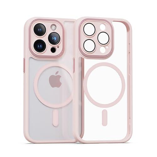 miak iPhone 15 Pro Case Lens Guard Integrated MagSafe Compatible Clear Case [MagSafe Compatible, Built-in Magnets, Camera Lens Protection, Four Corner Air Cushion, Shock Resistant, Hybrid TPU and Polycarbonate, Dustproof, Aluminum Buttons, Wireless Charging Compatible, Sleek Design] With Strap Hole MA52202i15PR Pink