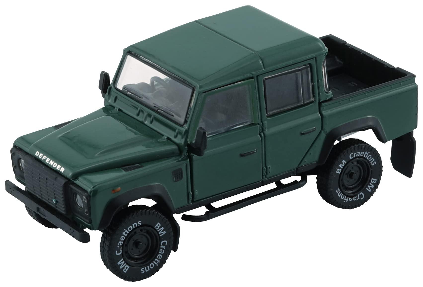 BM CREATIONS 1/64 Land Rover Defender 110 Pickup 2016 Green RHD Completed Model