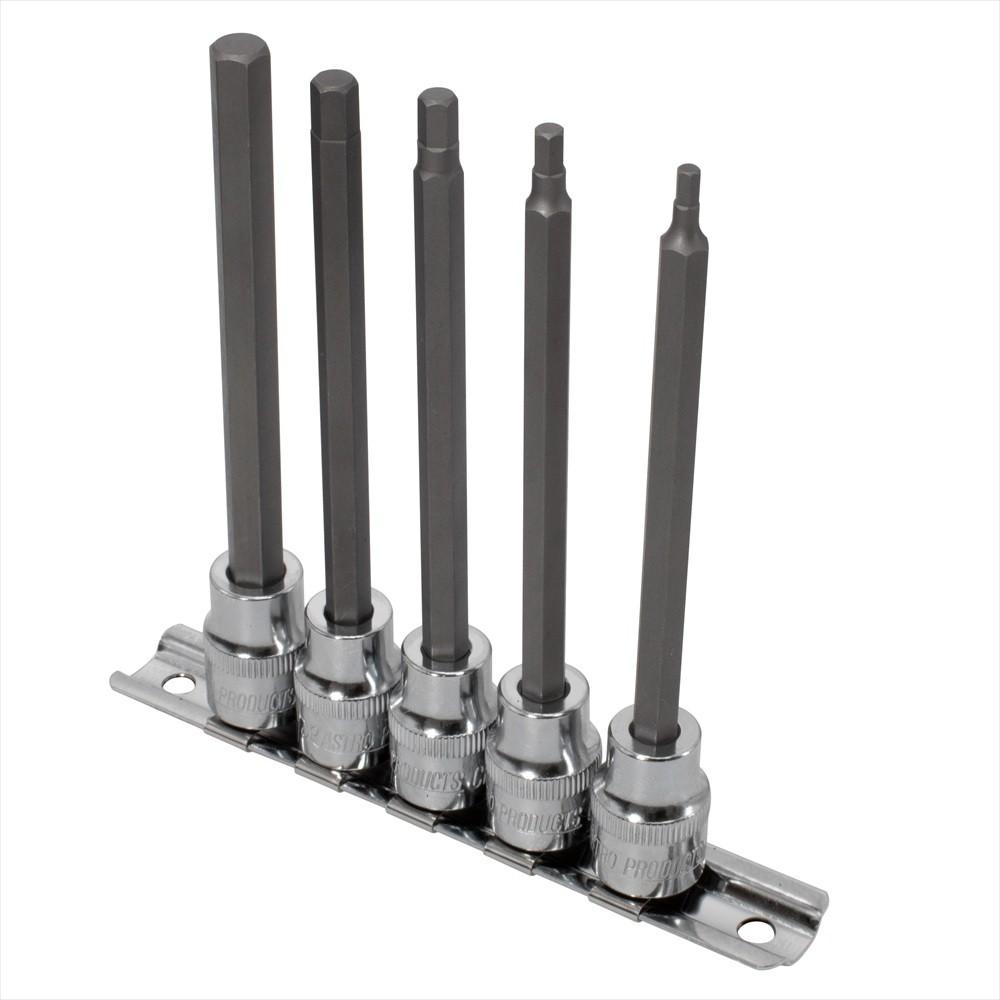 AP 3/8DR Bit Socket Long HEX Set (5-Piece Set) | Socket Bit Hexagon Hexagon Bit Socket HEX Set Long