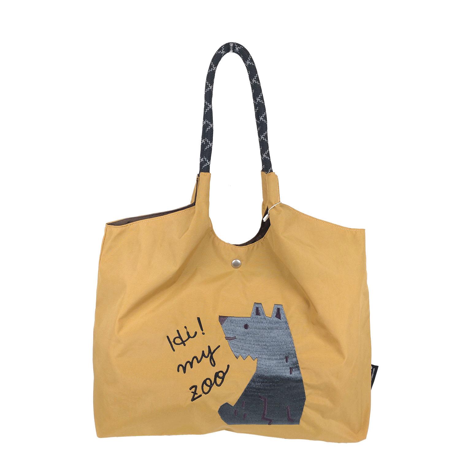 HI! MY ZOO Animal Embroidered Rope Handle Tote Bag - Dog & Mustard