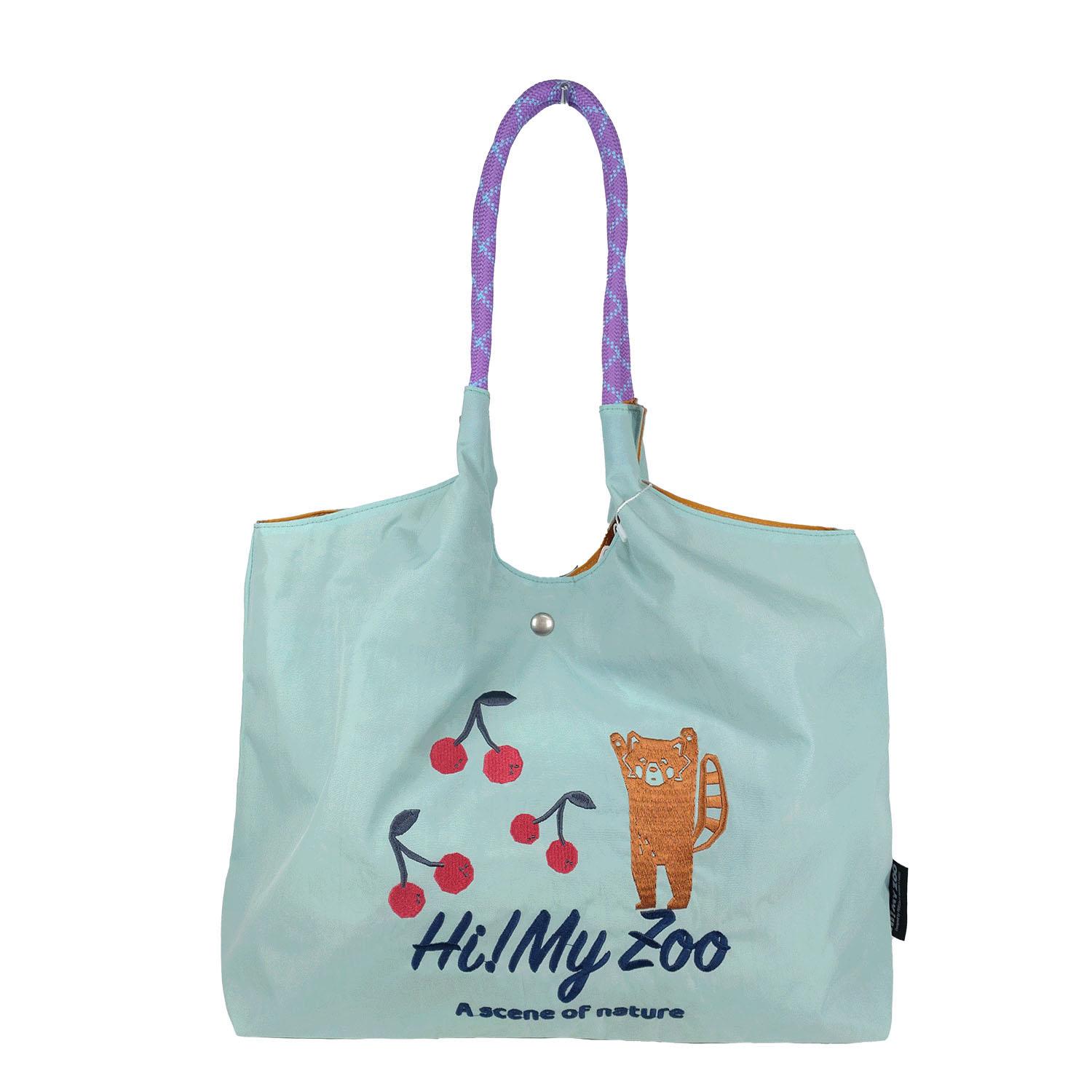 HI! MY ZOO Animal Embroidered Rope Handle Tote Bag - Red Panda, Mint Green