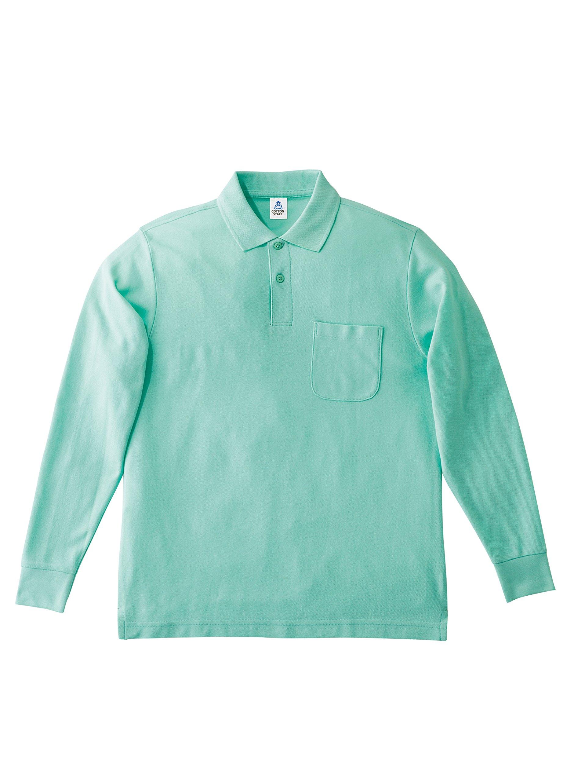 [Life Max] CVC Kanoko Dry Long Sleeve Polo Shirt with Pocket MS3115 Men's Mint Green S-(Equivalent to Japanese size S)