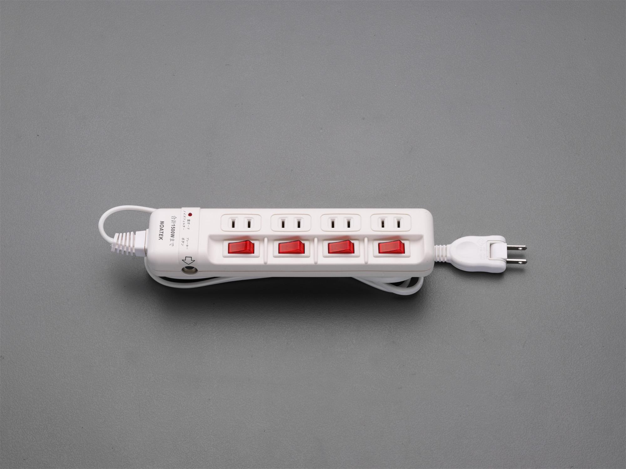 AC125V/15A x 2m Tap (4 outlets, individual switches, surge protector)