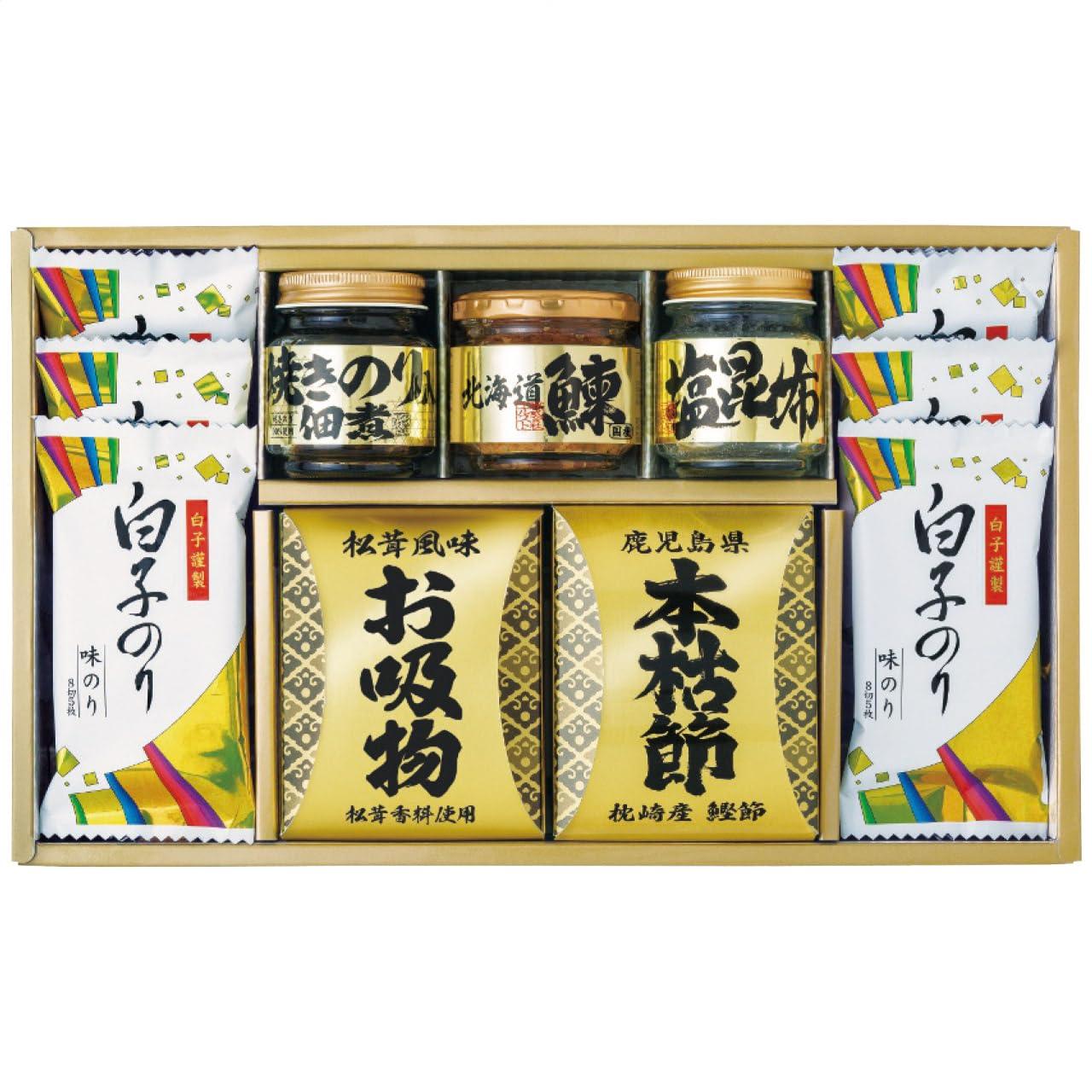 Harmonious Colors Assortment 5864-40 Bonito Flakes (Honkarebushi) · Matsutake-Flavored Clear Soup · Roasted Seaweed Tsukudani · Hokkaido Herring Flakes · Salted Kelp · White Roe Seaweed Seasoning 9236-058
