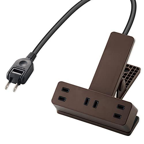 ELECOM Clip Tap with Surge Protector and Dust Shutter, 3 Outlets, 2.5m, Brown T-KF03-2325BR