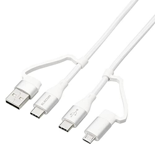 ELECOM 4-in-1 Charging Cable [USB-C or USB-A] → [USB-C or microB] USB PD Compatible, Up to 60W 3A Fast Charging, Includes Adapter, Compatible with Various Android Devices, 1m, White  MPA-AMBCC10WH