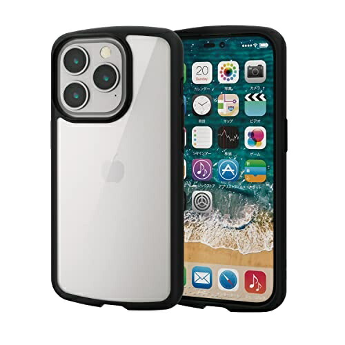 ELECOM iPhone 14 Pro Case Cover Shockproof Impact Absorption [High Hardness + Impact Resistant] TOUGH SLIM LITE Clear Back with Strap Hole Black PM-A22CTSLFCBK