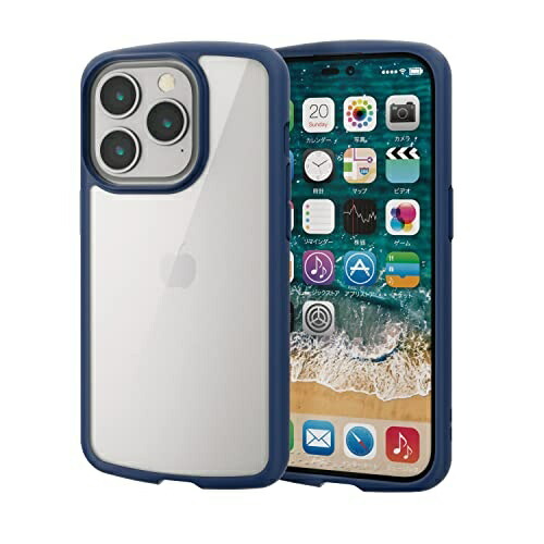 ELECOM iPhone 14 Pro Case Cover Shockproof Impact Absorption [High Hardness + Impact Resistant] TOUGH SLIM LITE Clear Back with Strap Hole Navy PM-A22CTSLFCNV