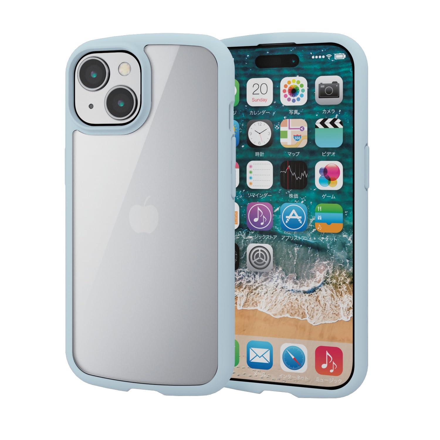 ELECOM iPhone 15 Case TOUGH SLIM LITE Shockproof Impact Absorption Slim Lightweight with Strap Sheet and Strap Hole [All-around air cushion absorbs impact] Blue PM-A23ATSLFCBU