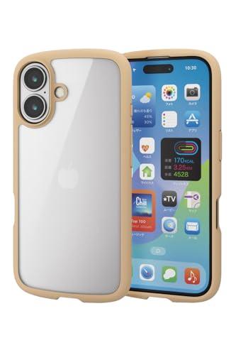 ELECOM iPhone 16 Case Clear Shockproof Impact Absorption Frame Color Hybrid Slim Lightweight Wireless Charging Compatible Strap Hole Included Full-Circumference Air Cushion Strap Holder Sheet Included Cafe Au Lait PM-A24ATSLFCBE