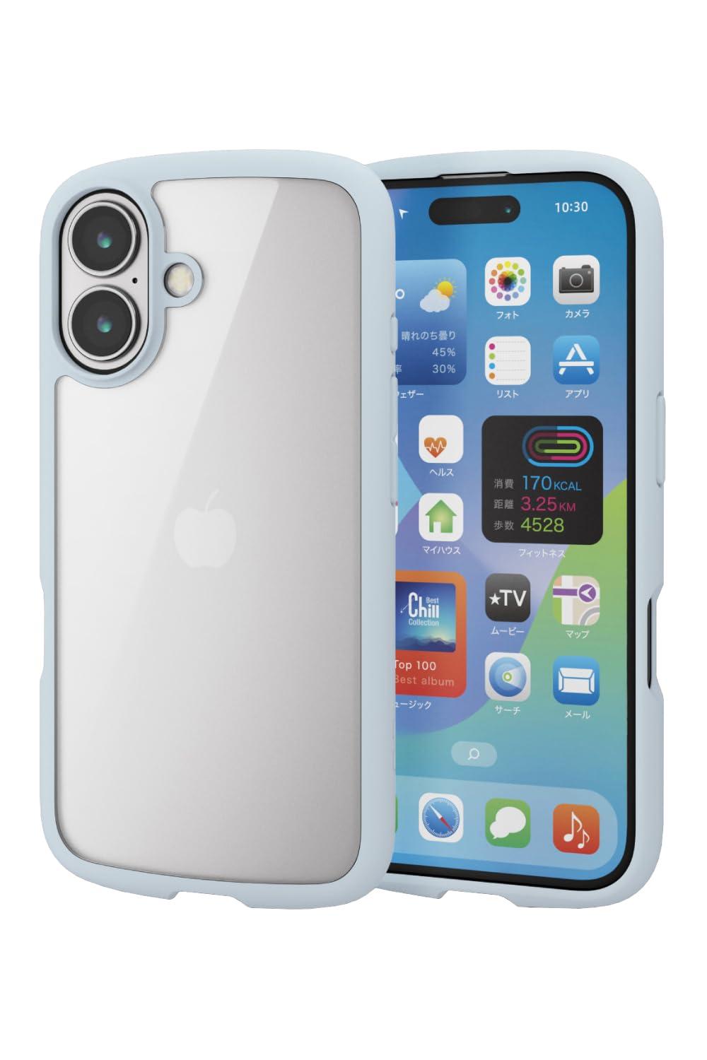 ELECOM iPhone 16 Case Clear Shockproof Impact Absorption Frame Color Hybrid Slim Lightweight Wireless Charging Strap Hole Included Full-Circumference Air Cushion Strap Holder Sheet Included Light Blue PM-A24ATSLFCBU