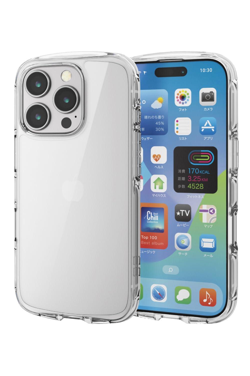 ELECOM iPhone 16 Pro Case Clear Shockproof Impact Absorption Hybrid Slim Lightweight Wireless Charging Compatible Strap Hole Included Full-Perimeter Air Cushion Strap Holder Sheet Included TOUGH SLIM LITE Clear PM-A24CTSLACR