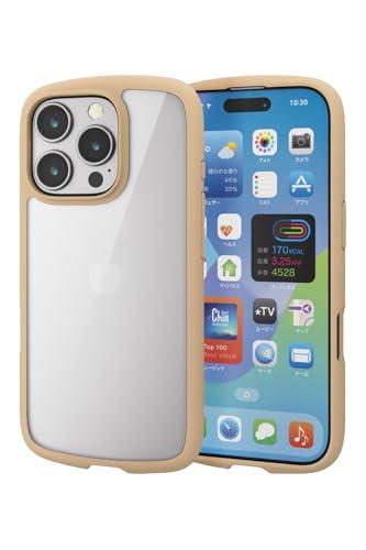 ELECOM iPhone 16 Pro Case Clear Shockproof Impact Absorption Frame Color Hybrid Slim Wireless Charging Compatible Lightweight Strap Hole Full-Circumference Air Cushion Strap Holder Sheet Included Cafe Au Lait PM-A24CTSLFCBE