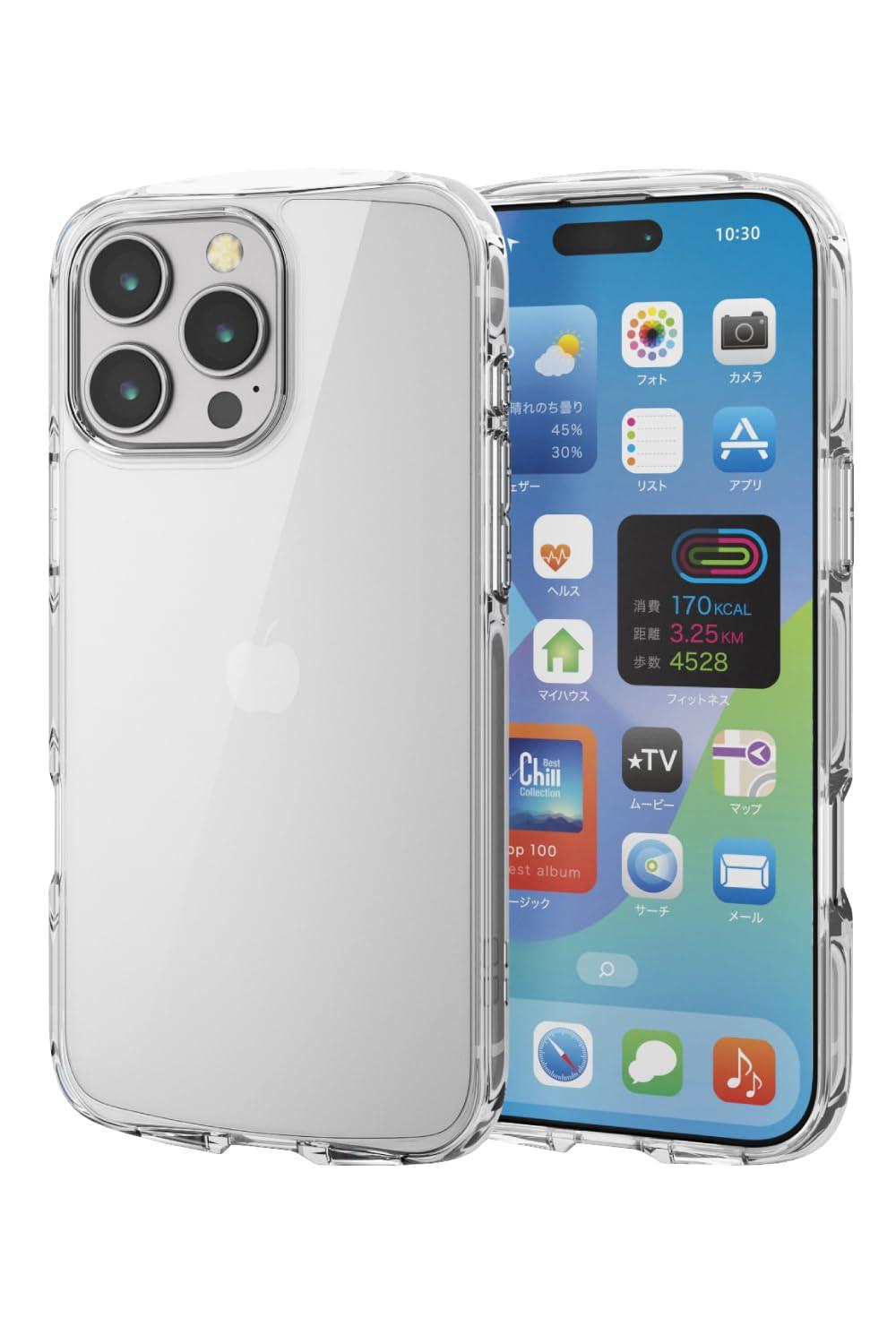 ELECOM iPhone 16 Pro Max Case Clear Shockproof Impact Absorption Hybrid Slim Wireless Charging Compatible Lightweight Strap Hole Included Full-Perimeter Air Cushion Strap Holder Sheet Included Clear PM-A24DTSLACR