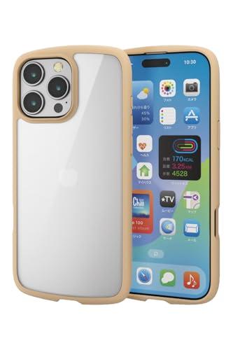 ELECOM iPhone 16 Pro Max Case Clear Shockproof Impact Absorption Frame Color Hybrid Wireless Charging Slim Lightweight Strap Hole Full-Circumference Air Cushion Strap Holder Sheet Included Cafe Au Lait PM-A24DTSLFCBE