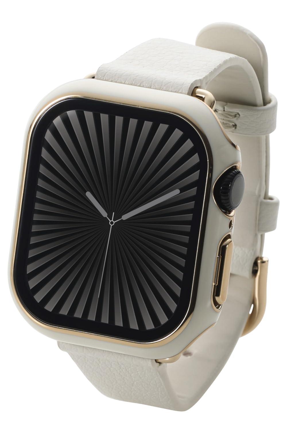 ELECOM Apple Watch Case [42mm] Series 10 Full Cover Case &me Premium Glass Gold Line Silver AW-24BFCGJWH