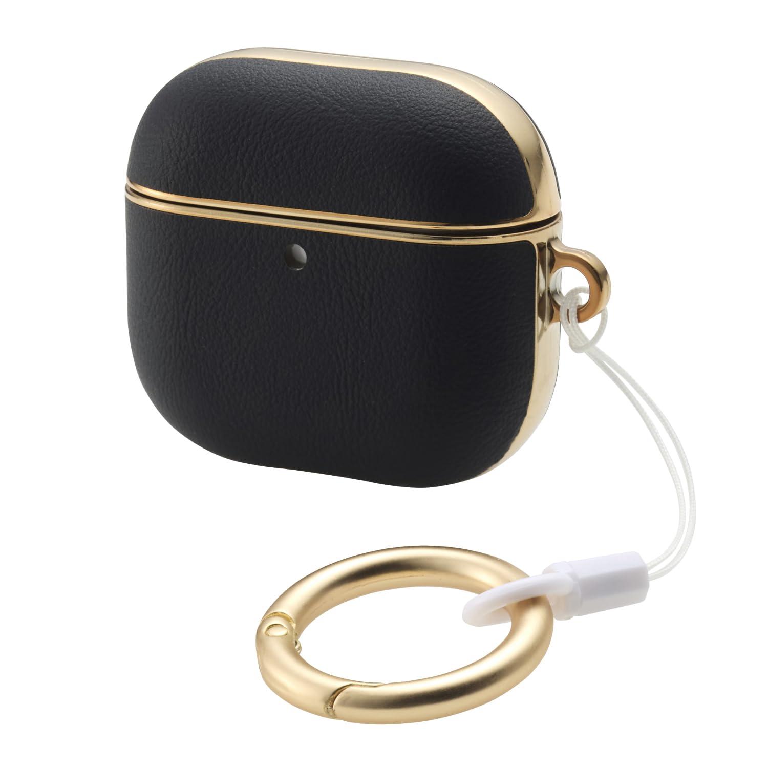 ELECOM AirPods Case for 4th Generation AirPods with Active Noise Cancellation Soft Leather Case with Metal Accents, Black AVA-AP06PLMBK