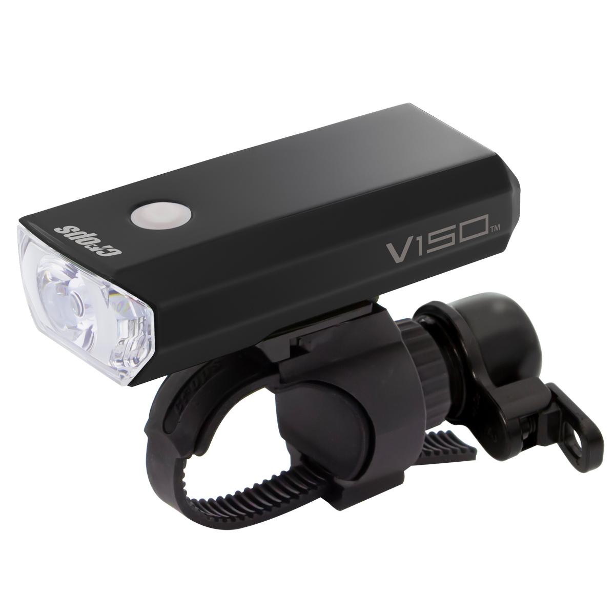 Crops V150 Sport Bell Set LED Headlight | AA Batteries 150 Lumens Headlight Brass Bell C1R04-01B-0193 (Black)