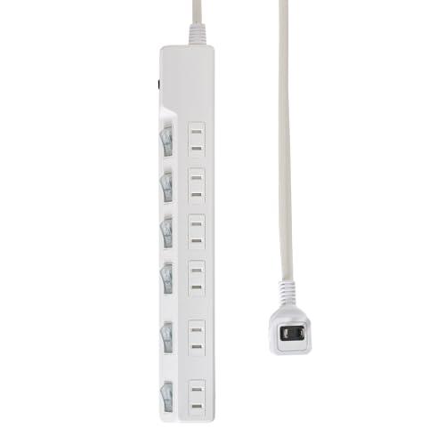 ELPA Surge Protected Power Strip with Independent Switches AC125V 15A 6 Outlets LED Indicator Built-in Breaker WLK-65B(W)