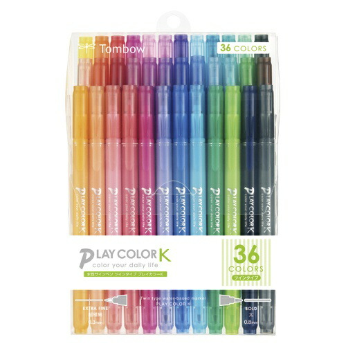Tombow Water-Based Sign Pen 36 Colors (Bold & Extra Fine Twin Type) Color Pen (Packed with Cute Colors) Play Color K GCF-013
