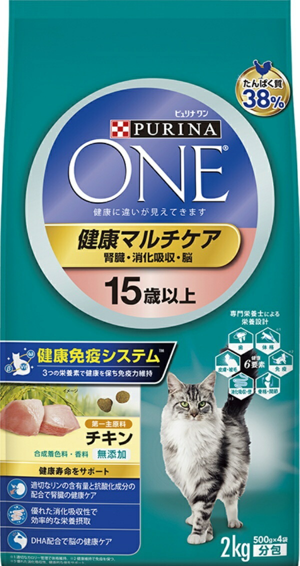 Purina ONE Cat Food Dry MultiCare for Cats 15+ Years Old Chicken 2kg (500g x 4 bags)