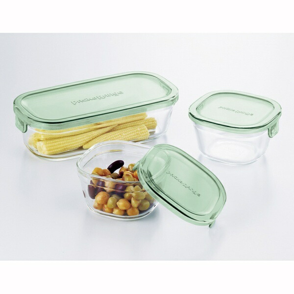iwaki Heat-Resistant Glass Storage Container Green 3-Piece Set Pack & Range PS-PRN-3G2