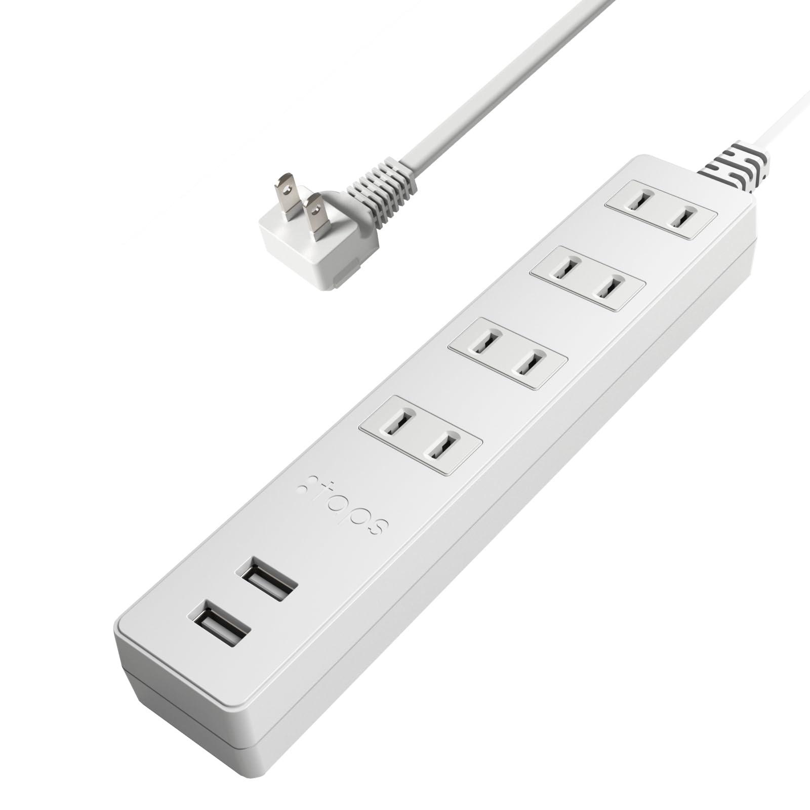TOPLAND Power Strip with USB 4 AC Outlets, 2 USB-A Ports Extension Cord with Auto Power System Antibacterial Coating White (1m) STPA410-WT