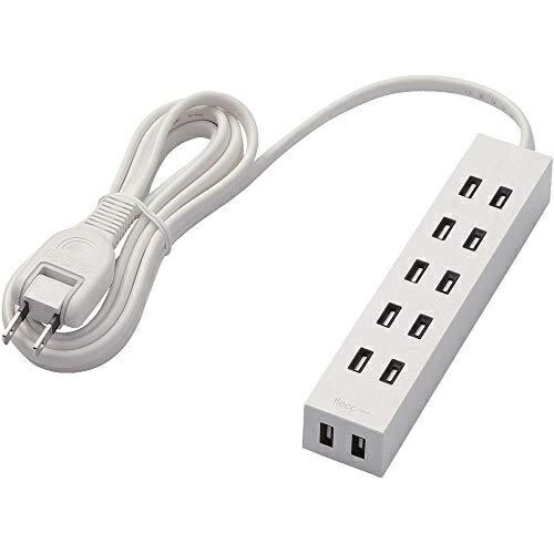 ELECOM Power Strip with Dust Shutters, Heat-Resistant Material, flecc barra 6 Outlets, 2.0m, White T-NFL01-2620WH