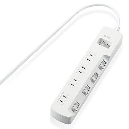 ELECOM Power Strip with Master & Individual Switches, Energy Saving, Swing Plug, 4 Outlets, 2m, White T-E7A-2420WH