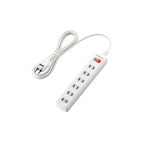 ELECOM Power Strip with Surge Protector, Master Switch, Swing Plugs, 6 Outlets, 2.5m Cable, White T-K3A-2625WH