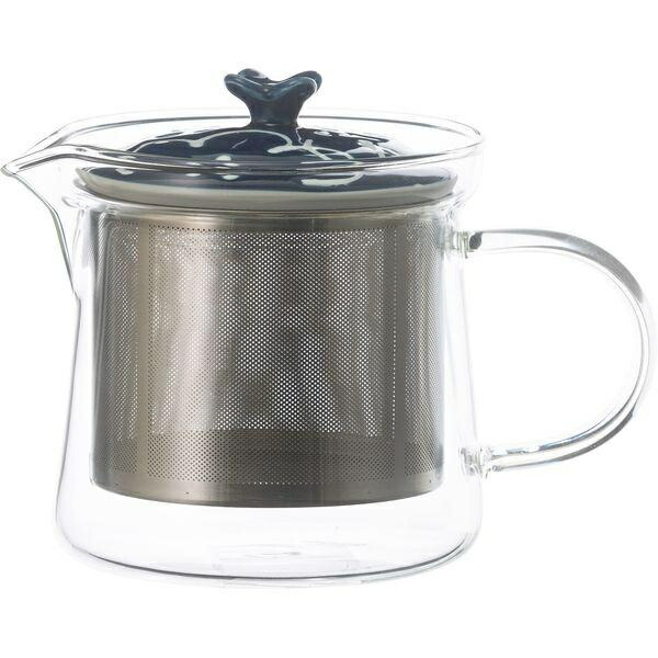 Saikai Pottery Hasami Ware Issho Pottery Glass Teapot Small Approx. 425ml (Includes Super Stainless Tea Strainer) Floral Pattern Navy Made in Japan 20494