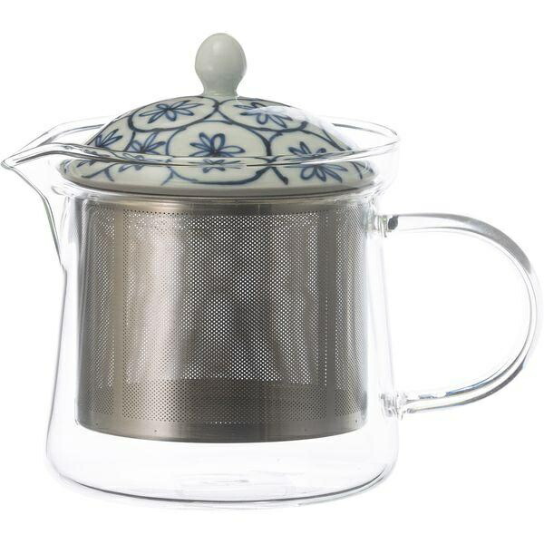 Saikai Pottery Hasami Ware Issho Pottery Glass Teapot Small Approx. 425ml (Includes Super Stainless Tea Strainer) Flower Basket Blue Made in Japan 20498