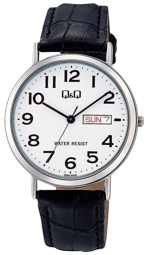 [Citizen Q&Q] Analog Watch, Water-Resistant, Date & Day Display, Leather Strap, A202-304, Men's, White