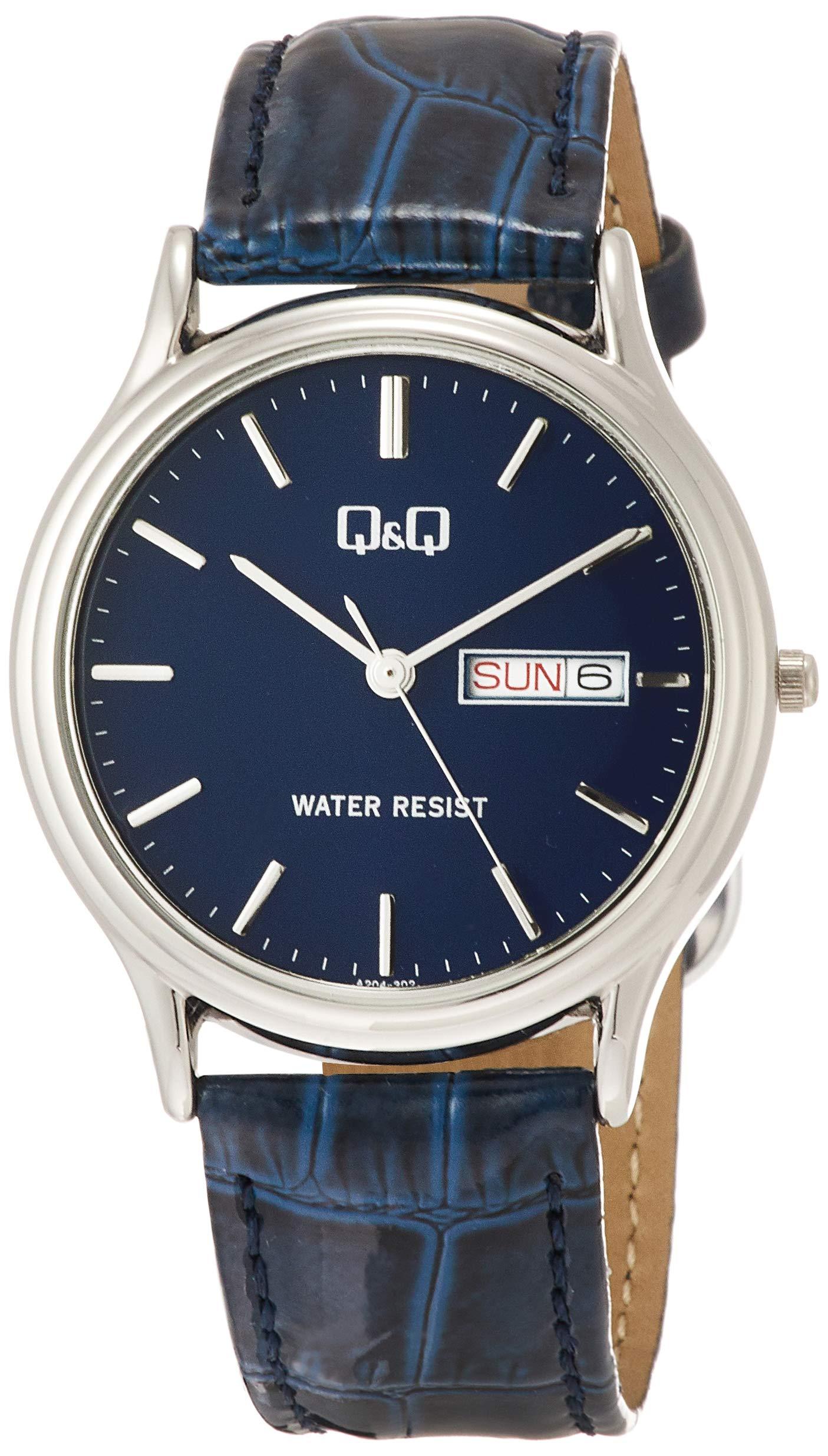 [Citizen Q&Q] Analog Watch, Waterproof, Date & Day Display, Leather Strap, A204-302, Men's, Navy
